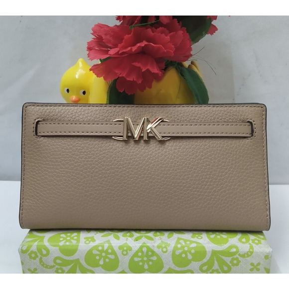 Michael Kors Reed Camel Leather Credit Card Bifold Snap Wallet - NWT $298 - Picture 1 of 14